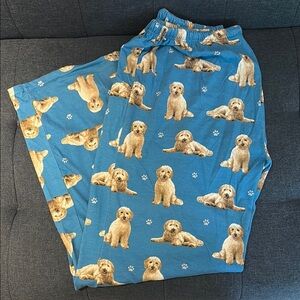 Comfies Blue Pajama PJ Pants with Golden Doodle Dog Pattern—Size Large